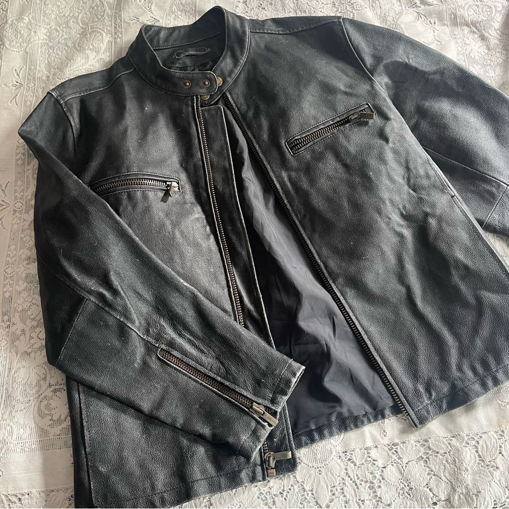 Wilson’s Leather Motorcycle Jacket Faded Black Distressed Full Zip Moto Large - Picture 12 of 12